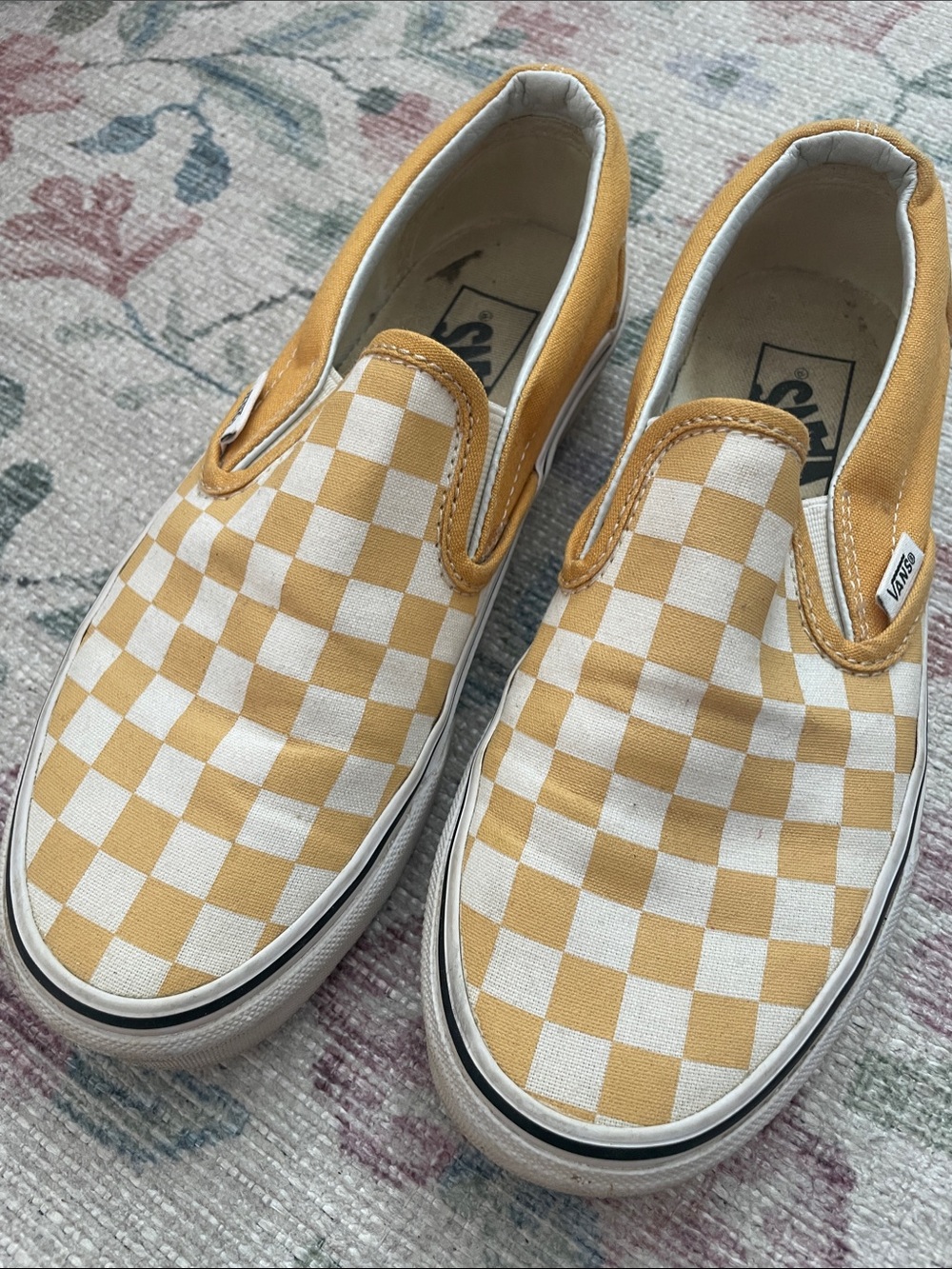 Vans Slip-On Checkerboard Sneakers in Yellow and White